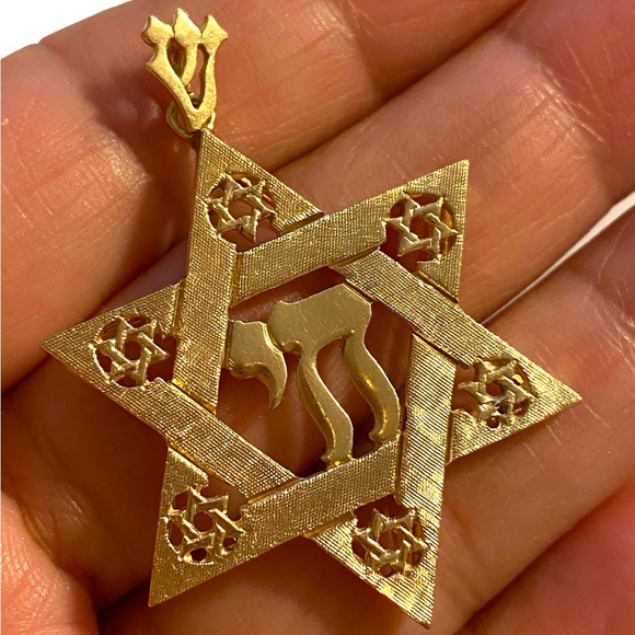 Vintage 14k Solid Yellow Gold Custom Large JEWISH STAR of David Charm Pendant!